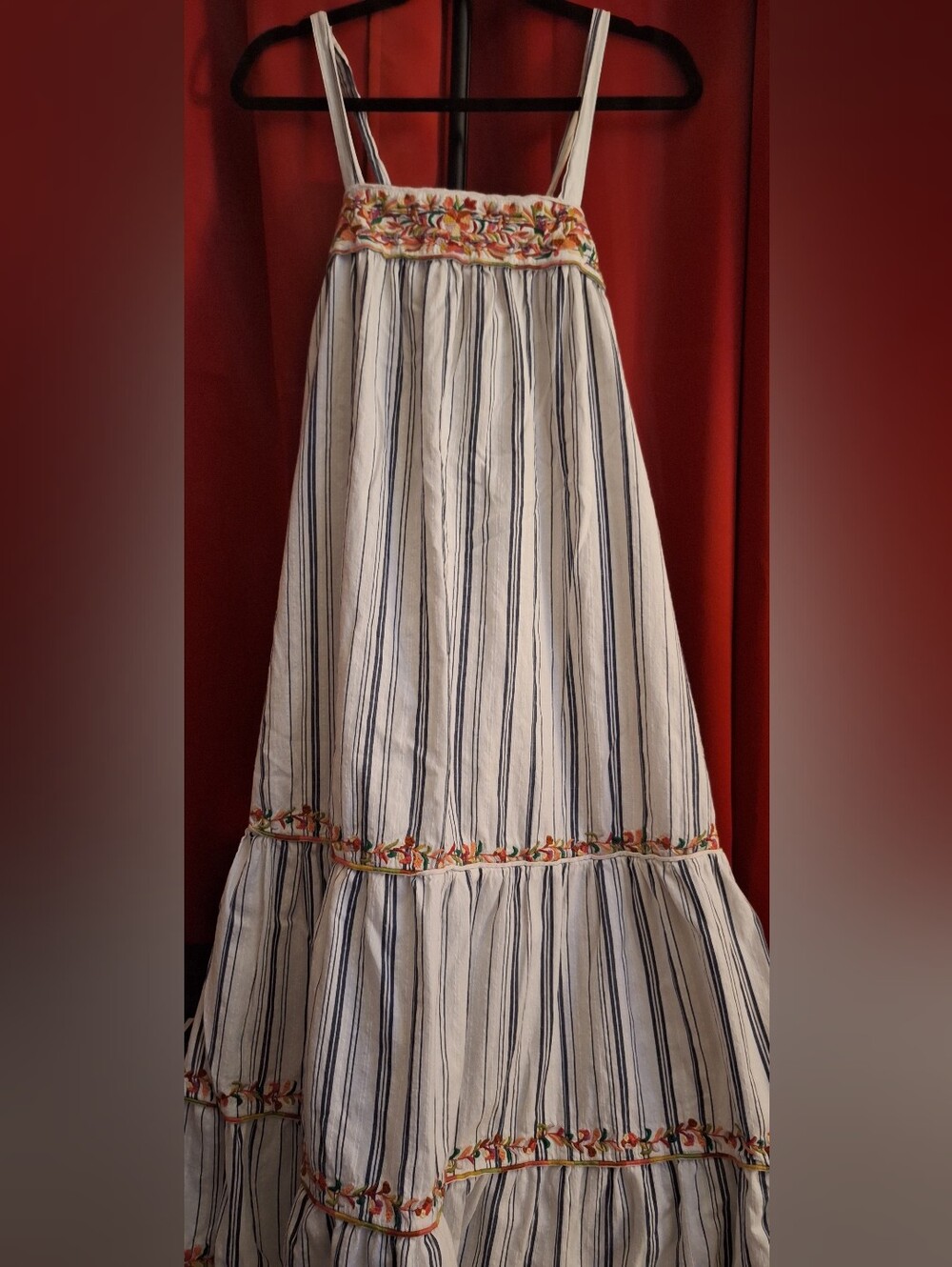 MABE Albany Maxi Dress - Cream Striped with Floral Trim 100% Cotton